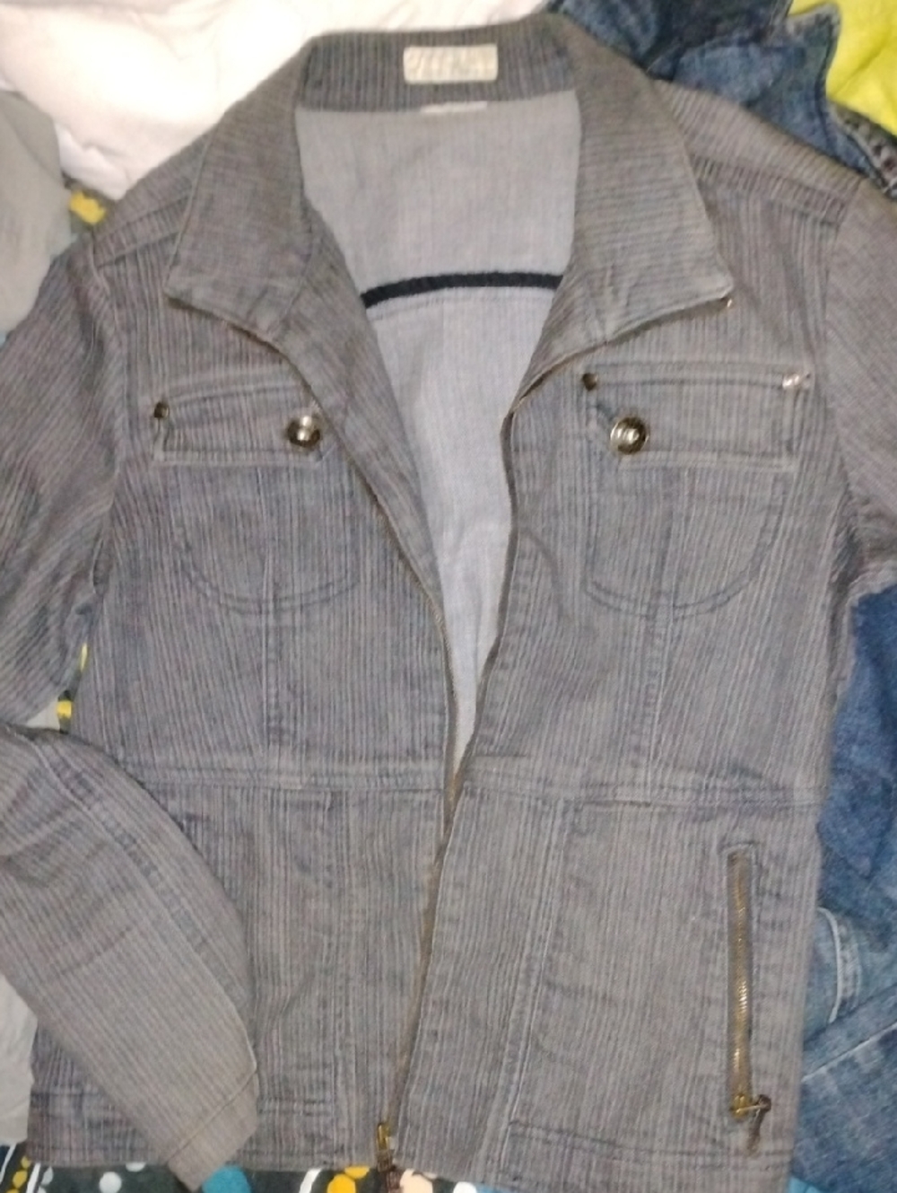 French Dressing Womans Grey Ribbed Zip-Front Jacket